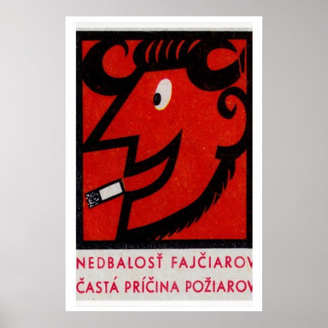 Smoking Devil Ram Matchbox Art Print, Czech Poster (Front)