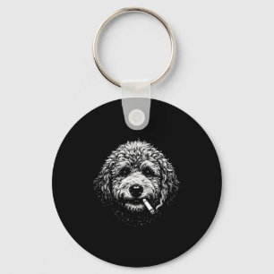 Smoking Dog Cigarette Funny Stupid Goldendoodle Hu Key Ring