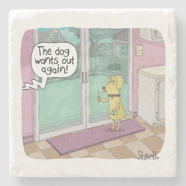 Smoking Dog. Funny gift for dog lover. Stone Coaster (Front)