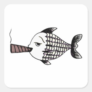 Smoking Fish Square Sticker