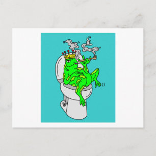 Smoking frog on the toilet postcard