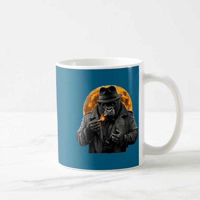 Smoking Gorilla In Trench Coat With Orange Moon Ar Coffee Mug (Right)