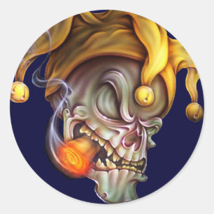 Smoking Jester Skull Classic Round Sticker
