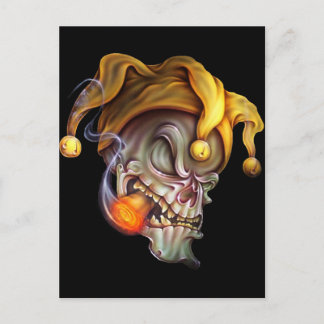 Smoking Jester Skull Postcard