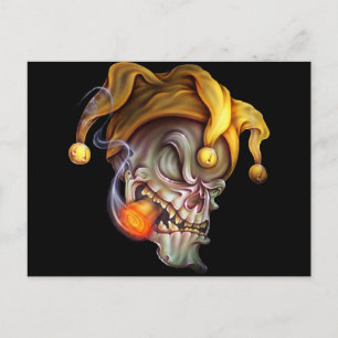 Smoking Jester Skull Postcard