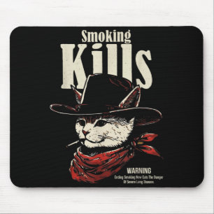 Smoking kills funny cowboy cat with hat quote mouse pad