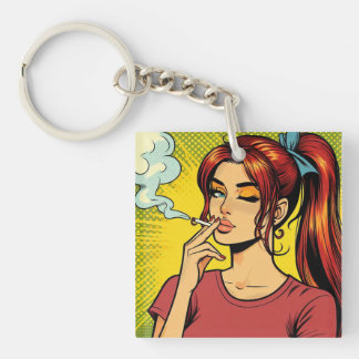 Smoking lovers | Pop art | Girl Stoner | Cigarette Key Ring