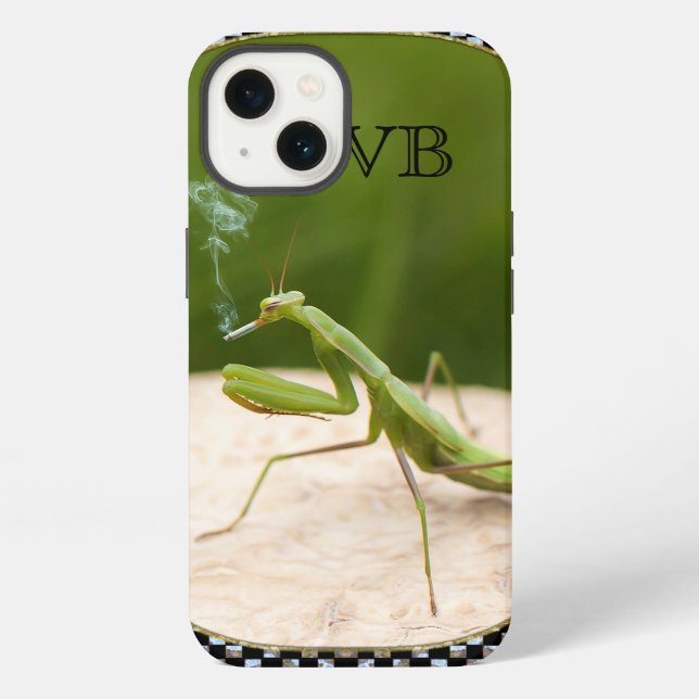 Smoking Mantis Monogram Kicking Back iPhone Case (Back)