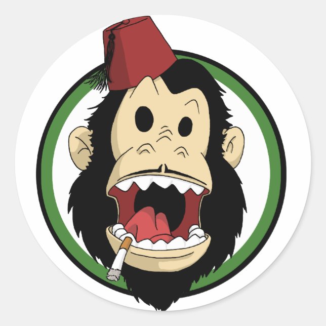smoking monkey classic round sticker (Front)