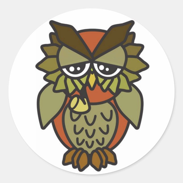 Smoking Owl 2.0 Brown Classic Round Sticker (Front)
