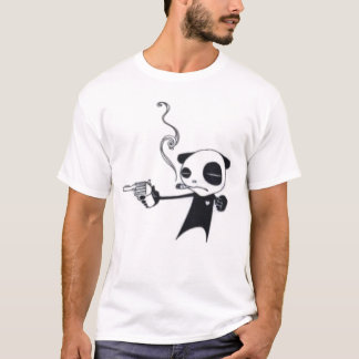 Smoking Panda Armed With Pistol thin striped tee