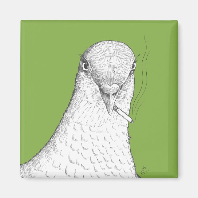 Smoking Pigeon Magnet | Bizarre, Quirky, and Fun (Front)