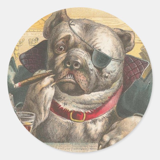 Smoking Pitbull Classic Round Sticker (Front)
