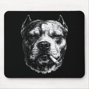 Smoking Pitbull, Funny Cigarette Smoking Dog Meme Mouse Pad