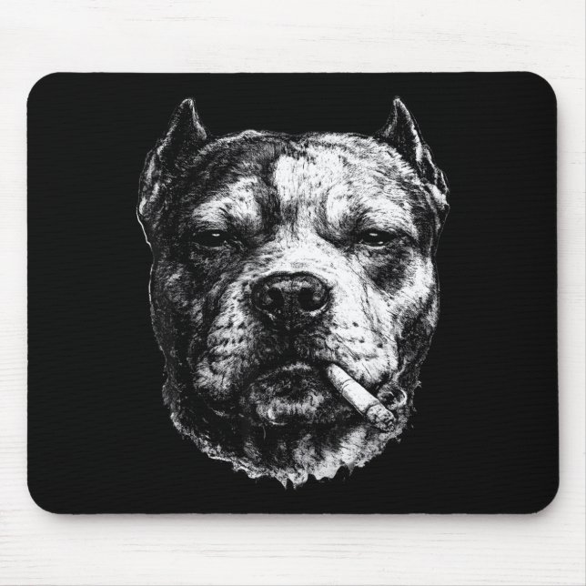 Smoking Pitbull, Funny Cigarette Smoking Dog Meme  Mouse Pad (Front)