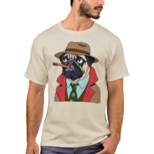 Smoking pug dog with a fedora hat 
