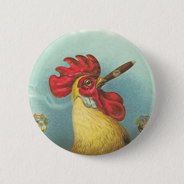 Smoking Rooster 6 Cm Round Badge (Front)