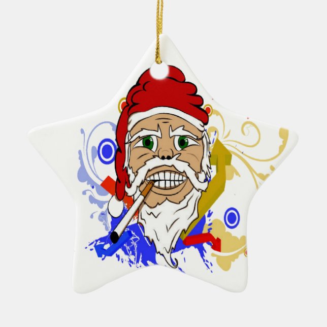 Smoking Santa Ceramic Tree Decoration (Front)
