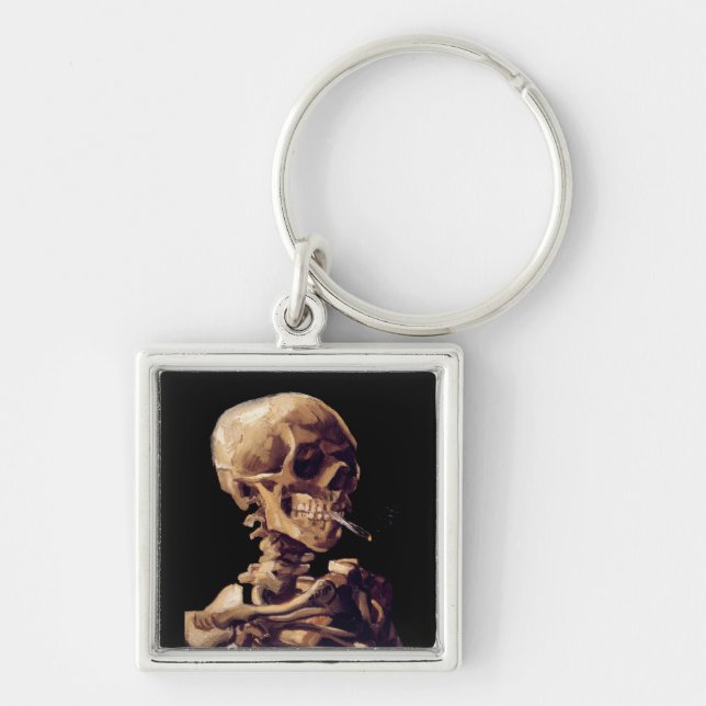 Smoking skeleton by Van Gogh Key Ring (Front)