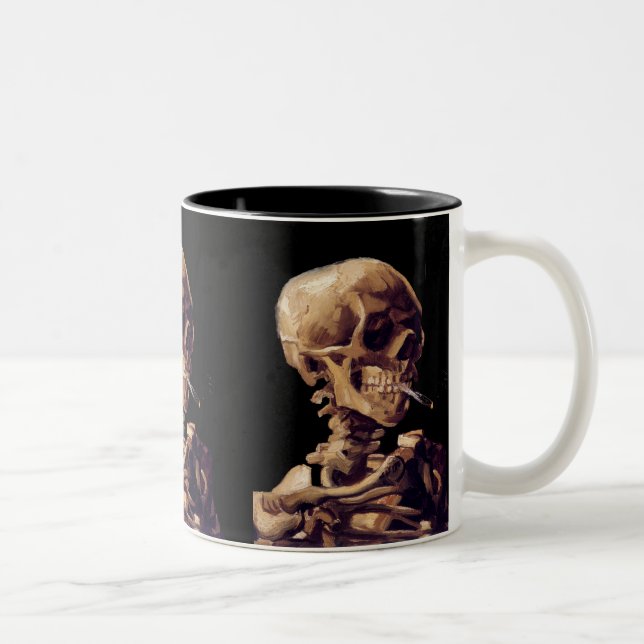 Smoking skeleton by Van Gogh Two-Tone Coffee Mug (Right)