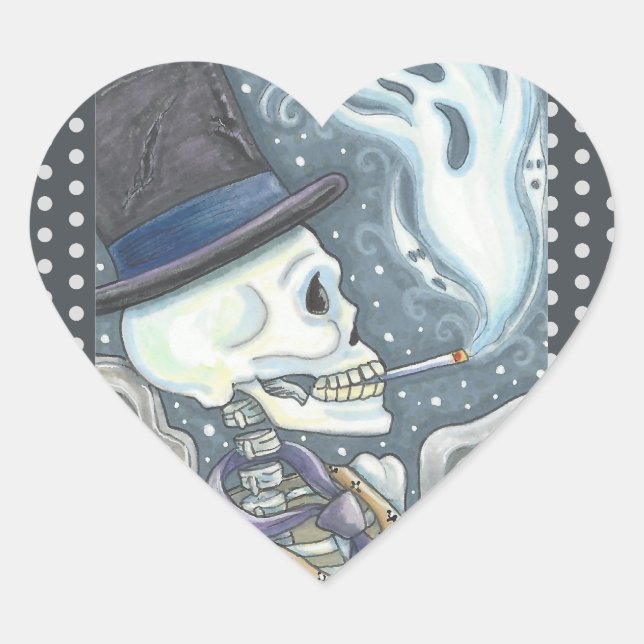 SMOKING SKELETON, CEMETERY STICKERS SHEET Heart (Front)