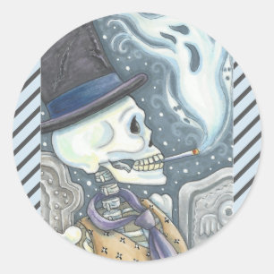 SMOKING SKELETON, CEMETERY STICKERS SHEET Round