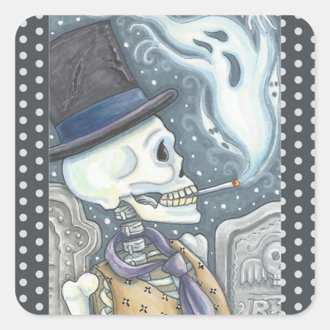 SMOKING SKELETON, CEMETERY STICKERS SHEET Square (Front)