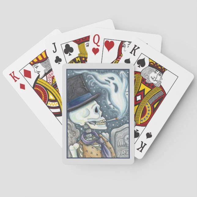 SMOKING SKELETON WITH GHOSTS IN SPOOKY CEMETERY PLAYING CARDS (Back)