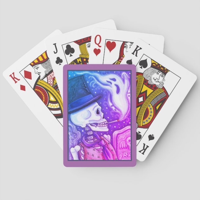 SMOKING SKELETON WITH GHOSTS IN SPOOKY CEMETERY PLAYING CARDS (Back)