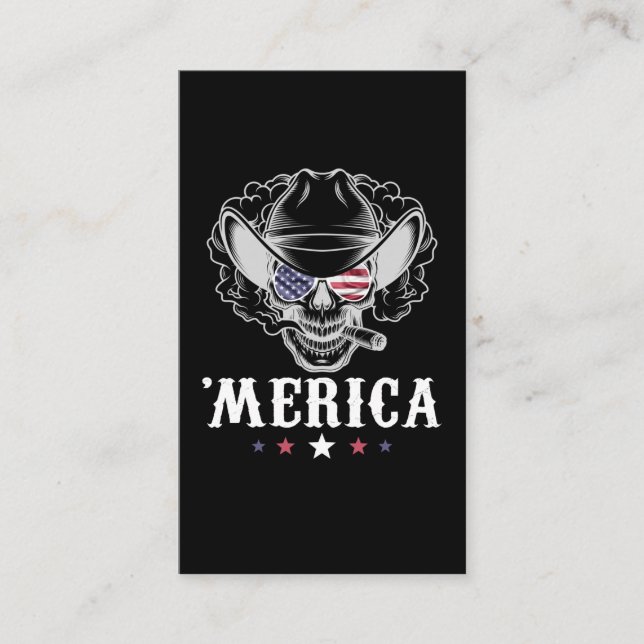 Smoking Skull Cowboy Merica 4th of July American F Business Card (Front)