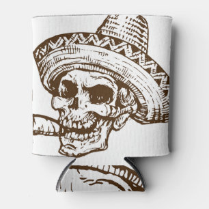 Smoking Skull: Mexican Hat Illustration Can Cooler