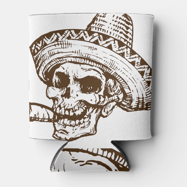 Smoking Skull: Mexican Hat Illustration Can Cooler (Front)