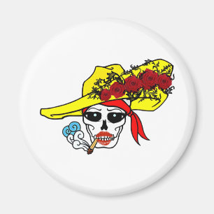 SMOKING SKULL PIRATE WITH ROSE HAT TATTOO ART PRIN MAGNET