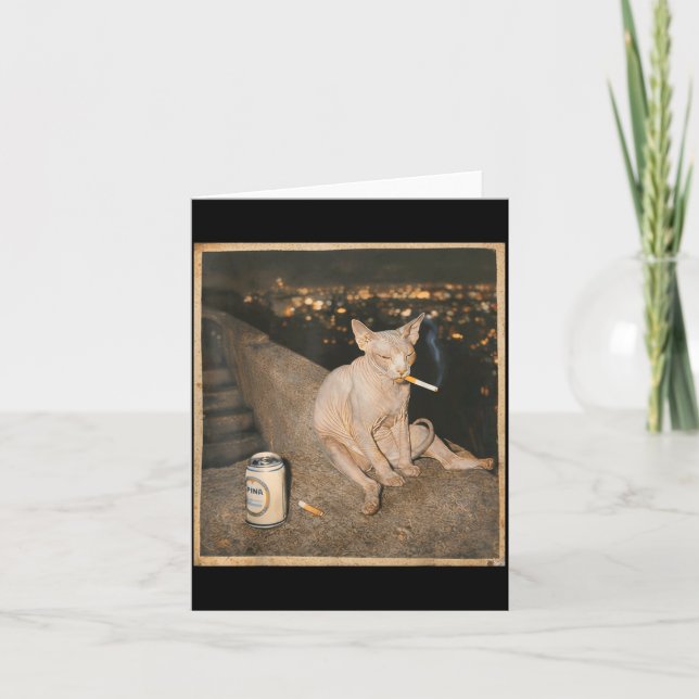 Smoking Sphynx Cat Meme Funny Artwork Card (Front)
