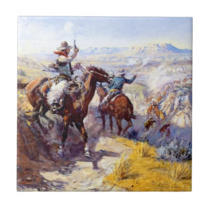 “Smoking Them Out” Western Art by Charles M Russel Ceramic Tile