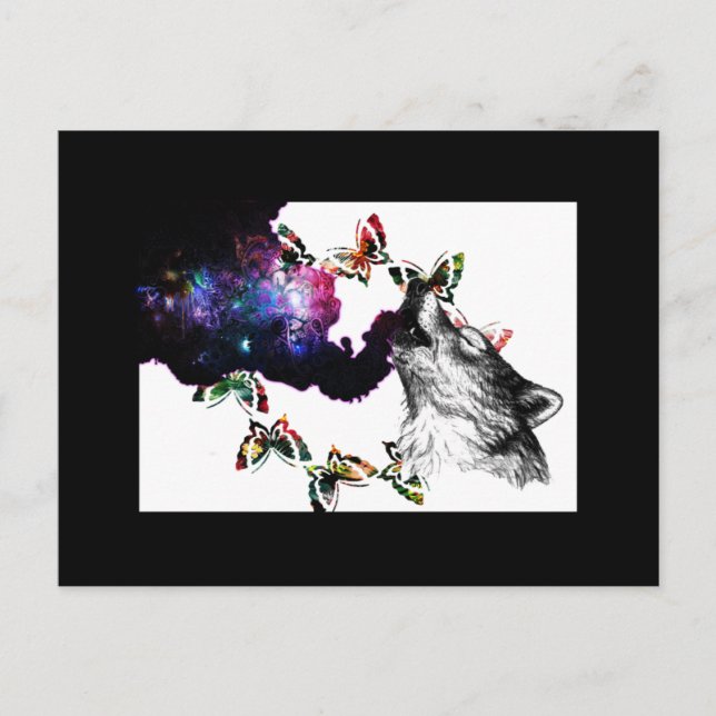 Smoking Wolf butterfly floral Postcard (Front)