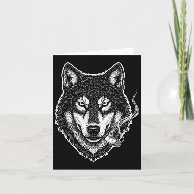 Smoking Wolf Funny Meme Vintage Cigarette Design Card (Front)