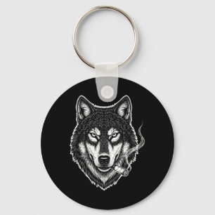 Smoking Wolf Funny Meme Vintage Cigarette Design Key Ring
