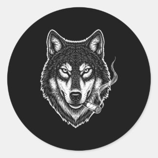 Smoking wolf funny meme vintage cigarette designSm Classic Round Sticker