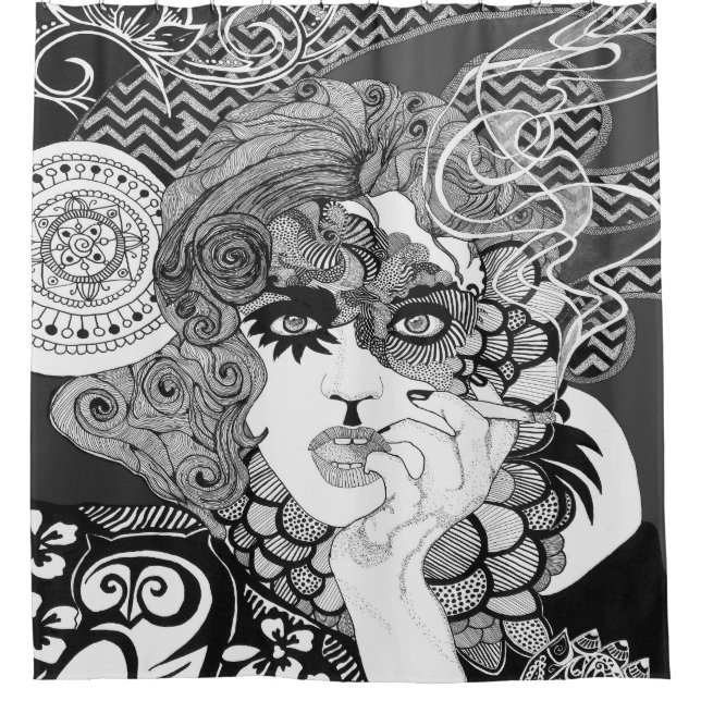 Smoking woman shower curtain (Front)