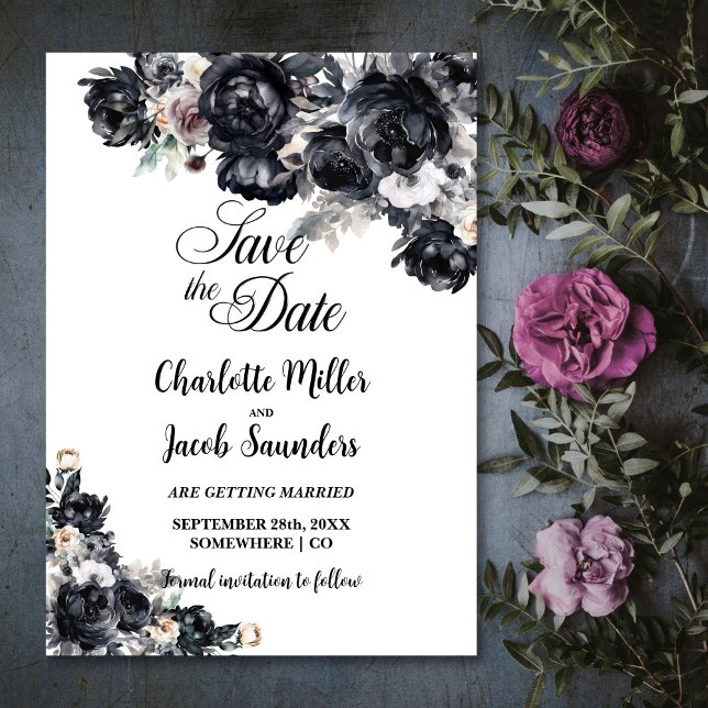 Smoky Black Floral Wedding Save the Date (Creator Uploaded)