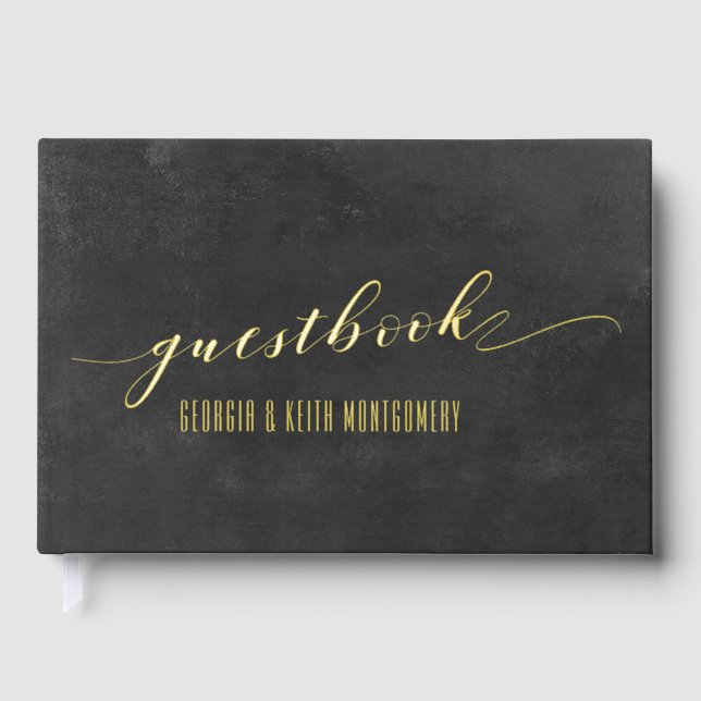 Smoky Black & Gold Elegant Wedding  Guest Book (Front)