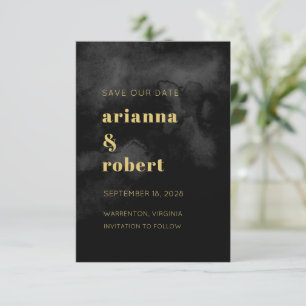 Smoky Black Watercolor Canvas Modern Gold Wedding Save The Date