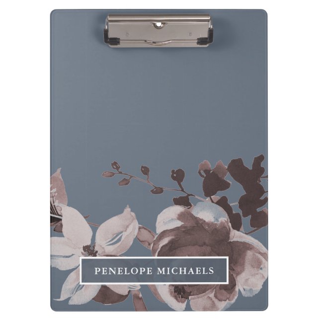 Smoky Blue and Dusty Rose Floral with Name Clipboard (Front)