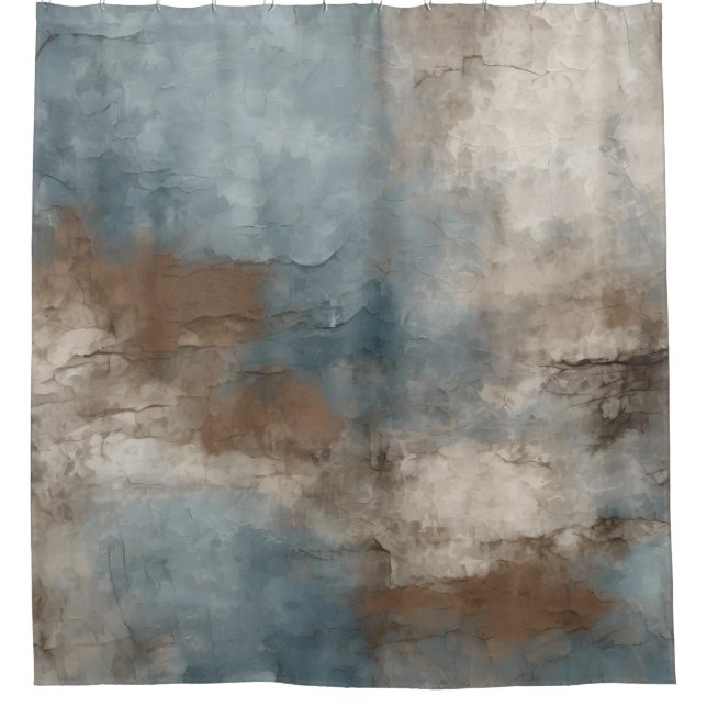Smoky Blue Brown Beige Rustic Abstract Shower Curtain (Front)