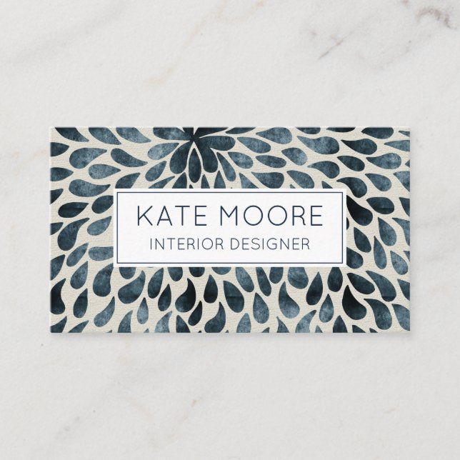 Smoky Blue Grey Pattern Interior Designer Business Card (Front)