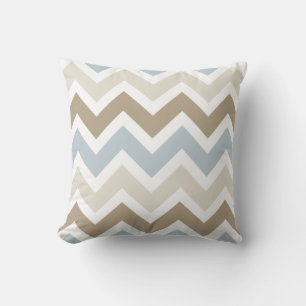 Smoky Blue Grey, Tan, and Brown Chevron Pattern Cushion