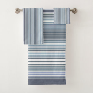Smoky Blue Lavender Stripes Bath Towel Set