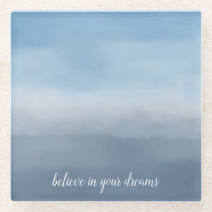 Smoky Blue Ombre Watercolor Glass Coaster