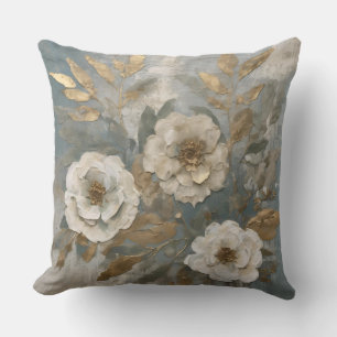 Smoky Blue Sage Gold Rustic Floral Cushion